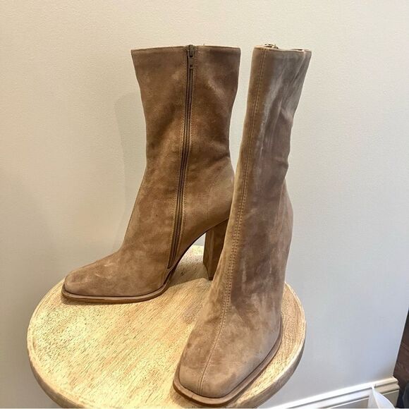 Steve Madden Lockwood Suede Mid Shaft Zip Up Block Heel Boots in Tan Sz 10 NWOB - Picture 4 of 8